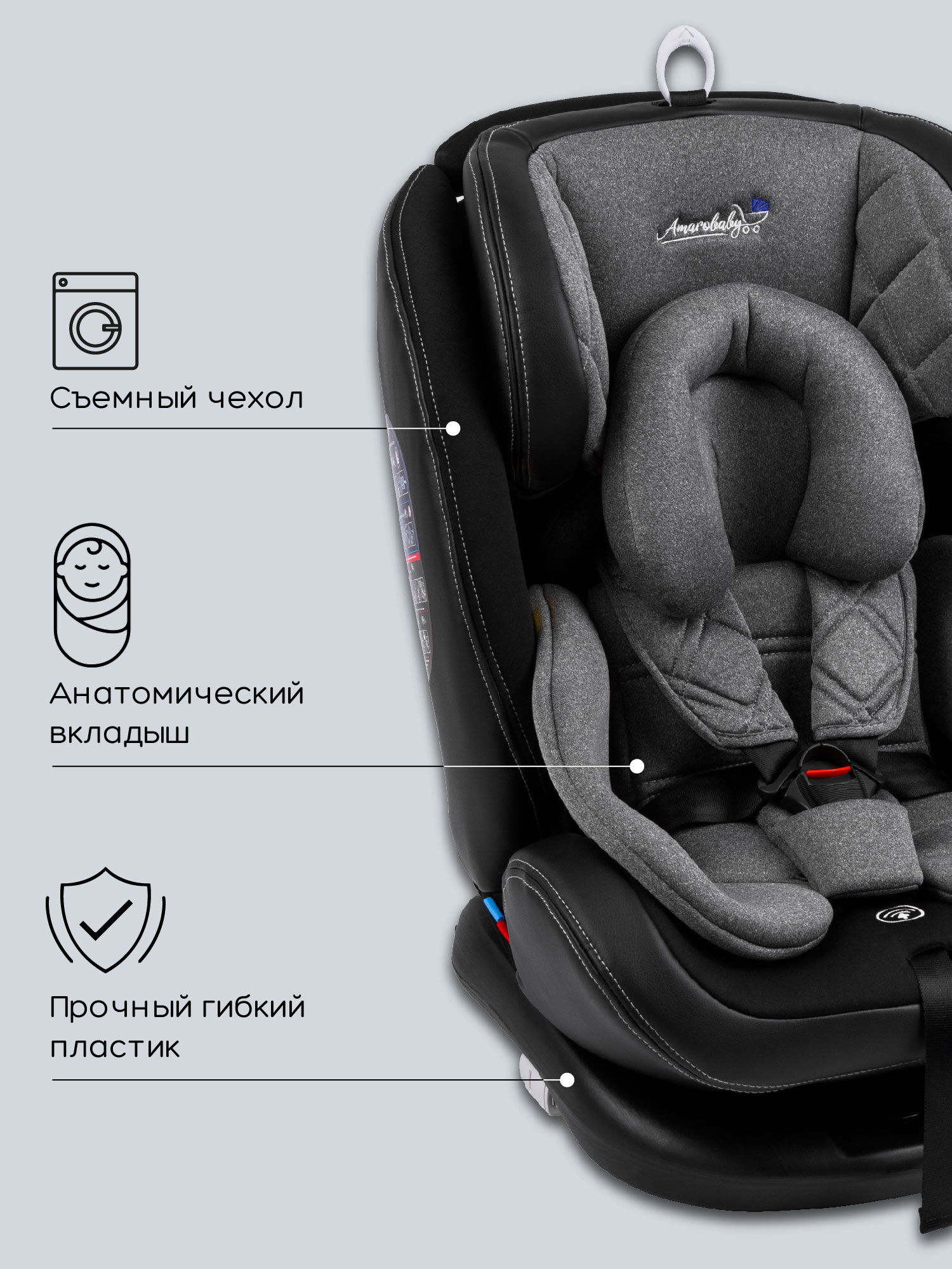 Автокресло Amarobaby ST-3 Isofix 0+/1/2/3 (0-36 кг) серый - фото 15