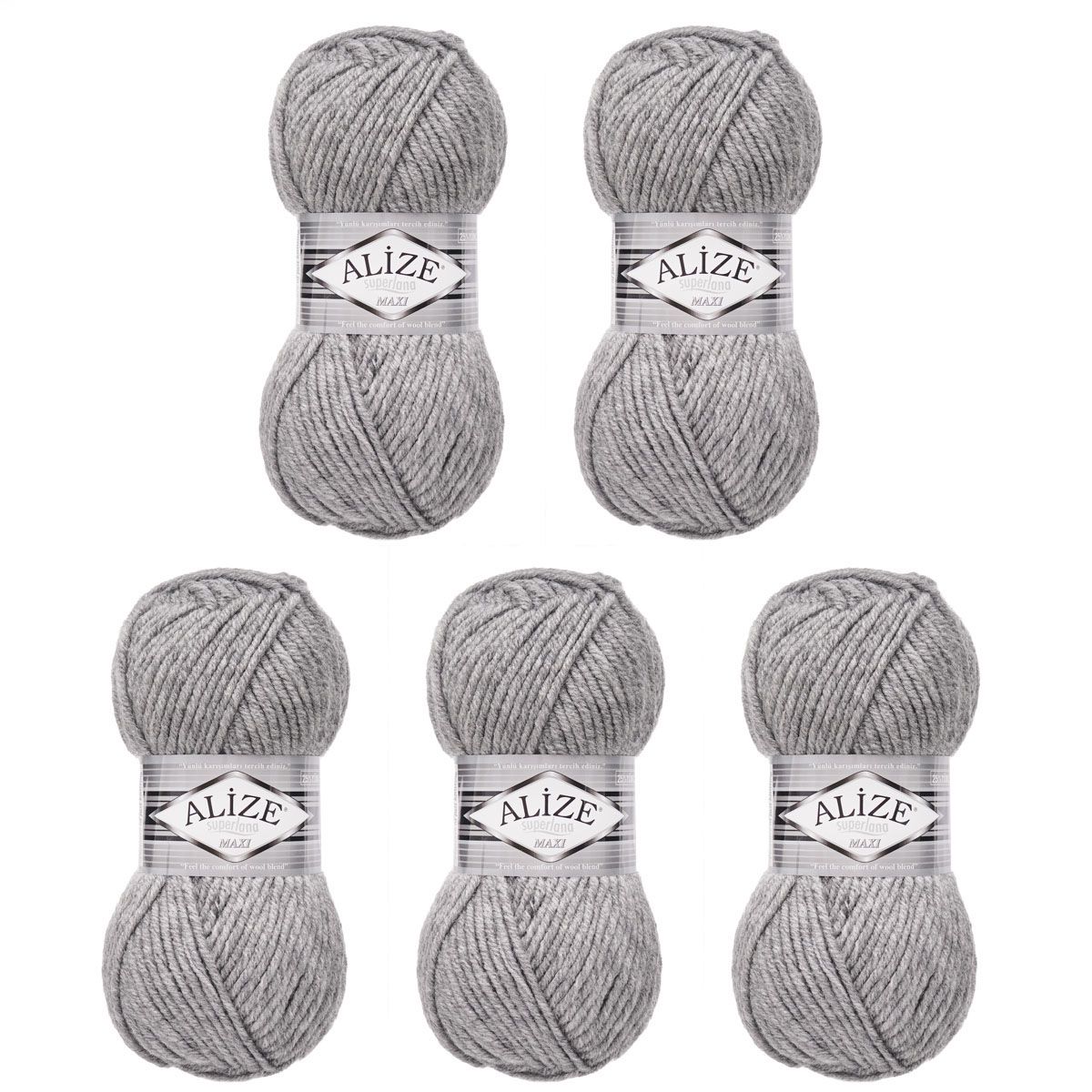 Пряжа Alize полушерстяная мягкая теплая Superlana maxi 100 гр 100 м 5 мотков 21 серый меланж - фото 8
