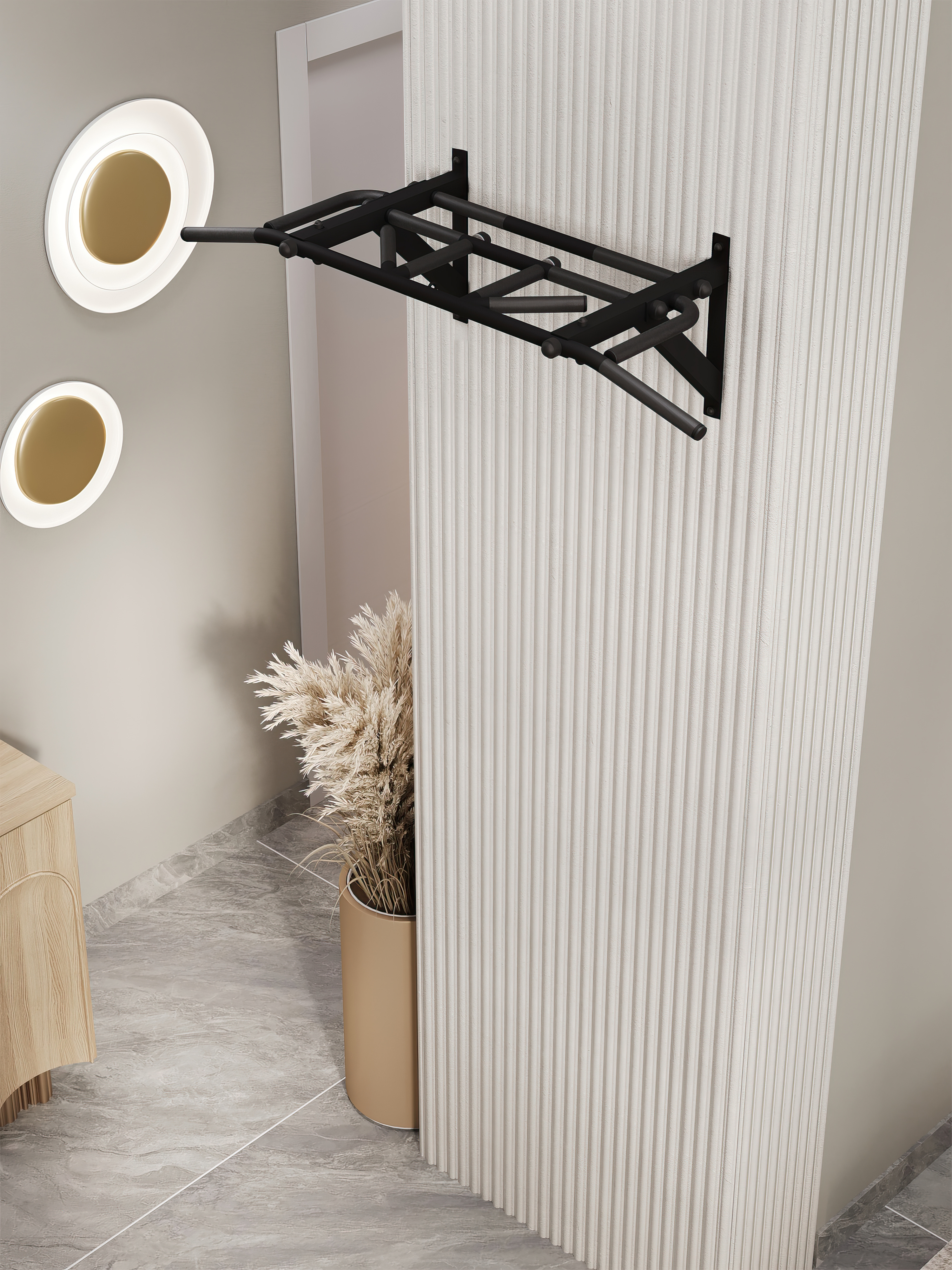 Турник настенный "Тарантул" BLACK - стальное рифление хватов - фото 8