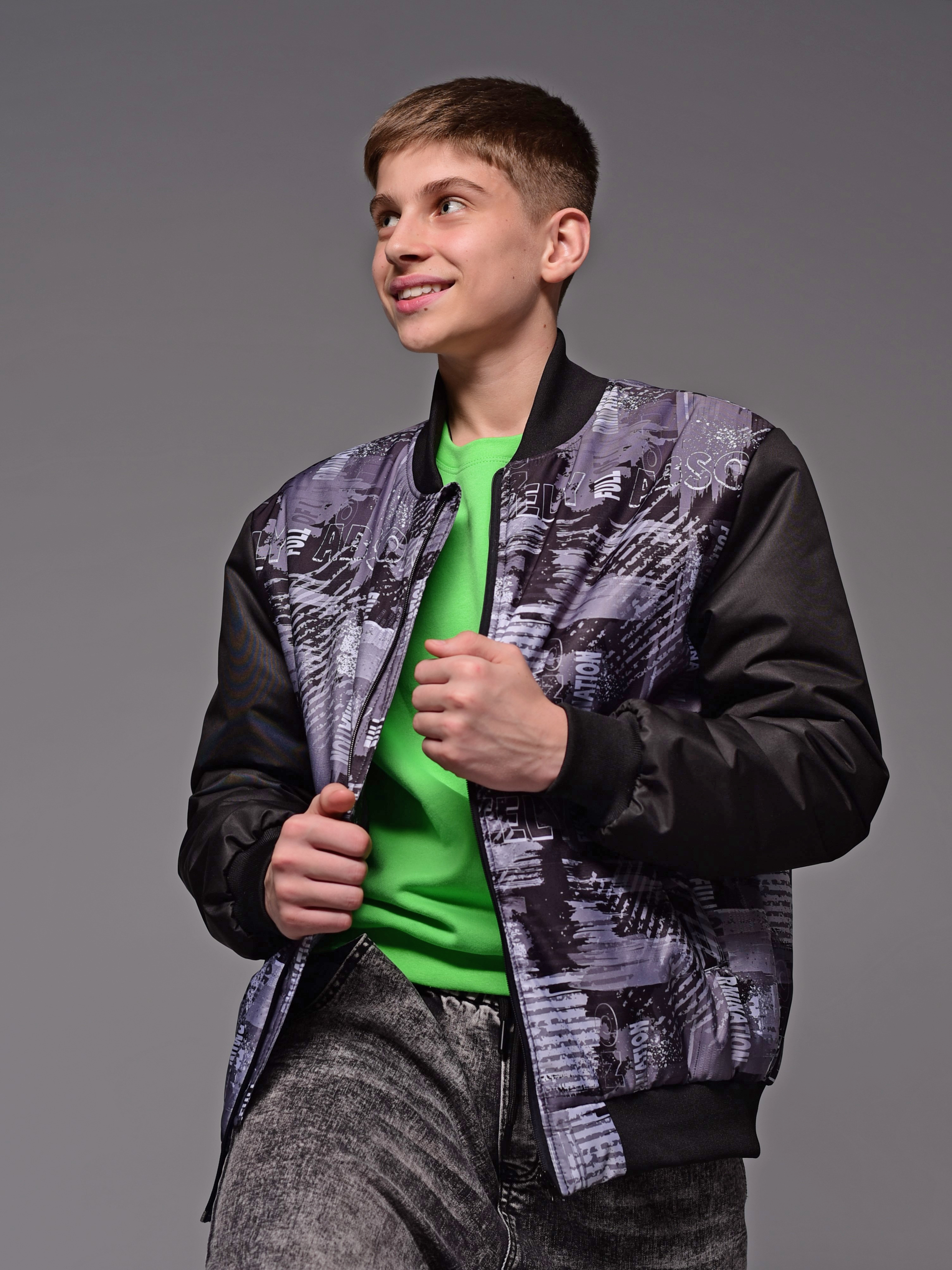 Бомбер Аврора 1039-М/принт-серый/черный - фото 3