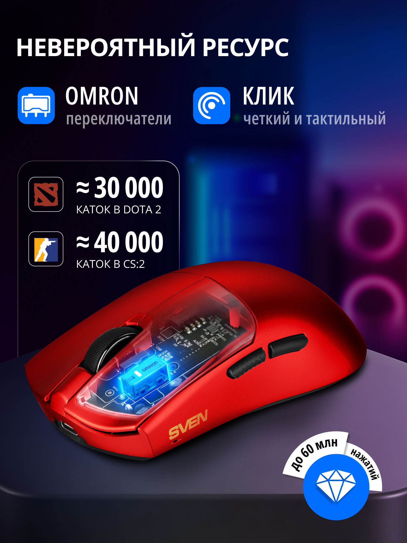 Беспроводная игровая мышь SVEN RX-G970W с ПО 100-30000 DPI (точек на дюйм) - фото 4