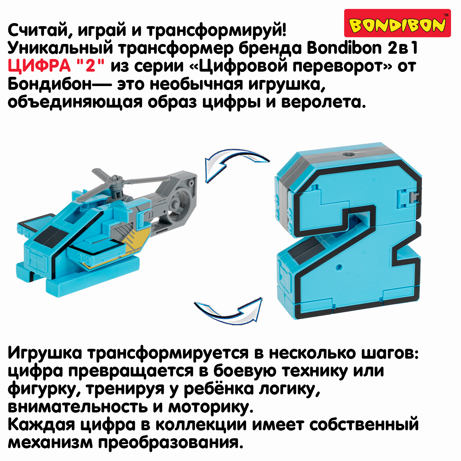 Фигурка Bondibon трансформер Робот Цифра 2в1 - фото 6