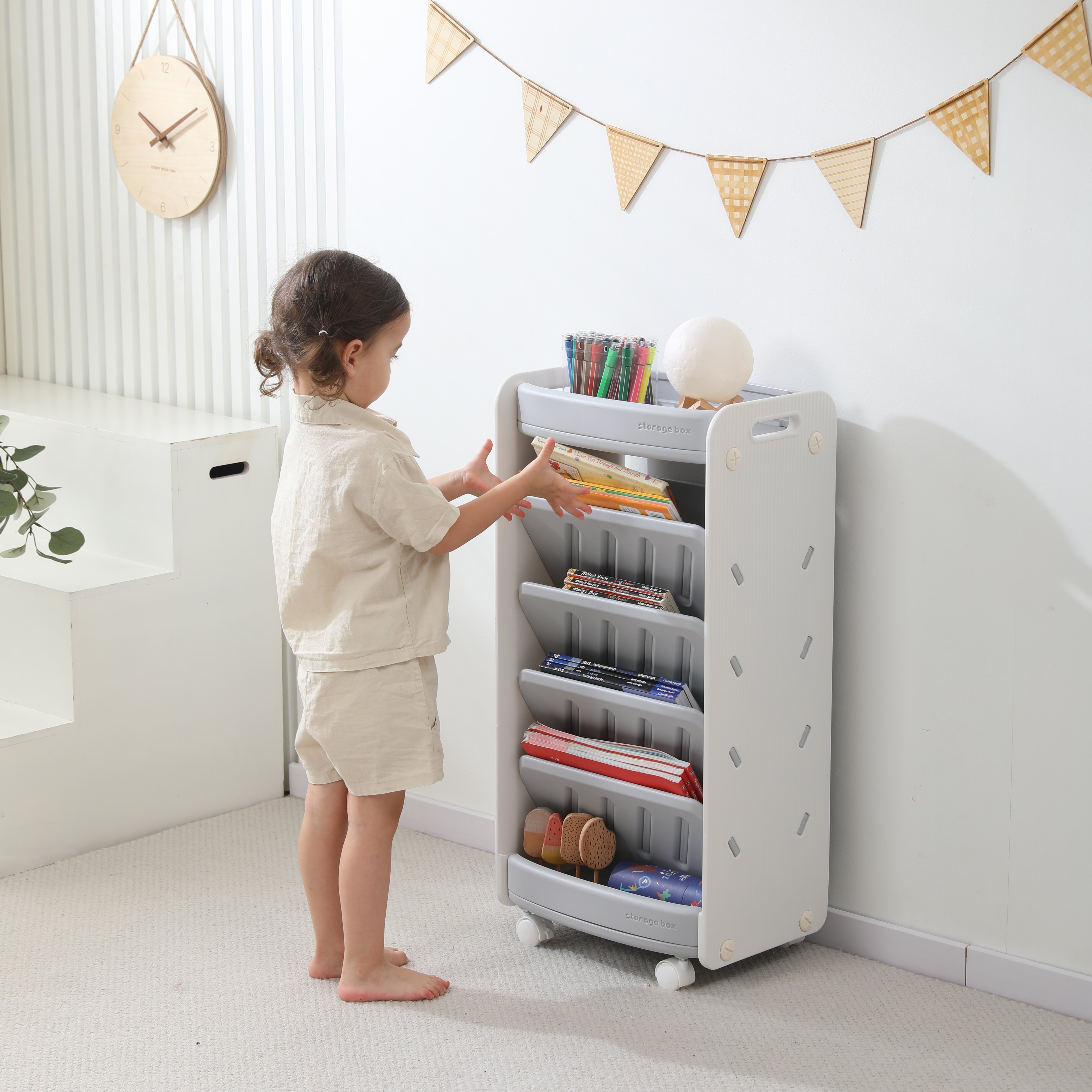 Стеллаж для книг UNIX Kids Storagebox 5 levels Grey - фото 14