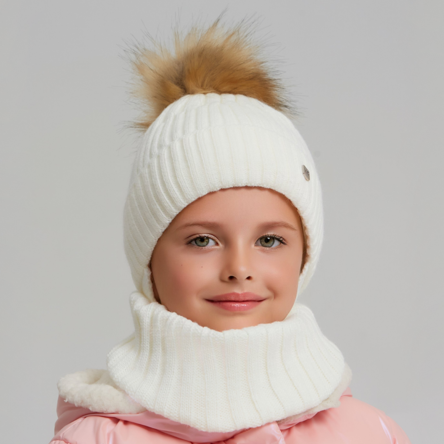 Шапка и снуд KUBRIO KU-H-112-FurPomREB-white - фото 6
