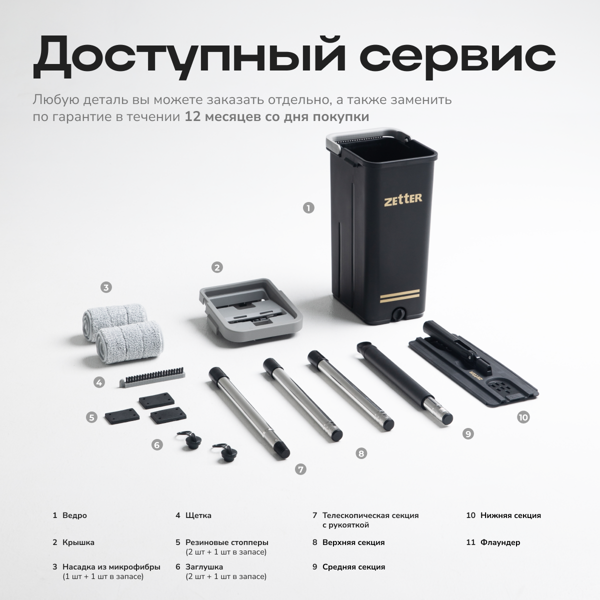 Система для уборки Zetter M 10 л 2 + 4 насадки - фото 10