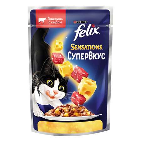 Корм для кошек Felix Sensations Супер Вкус говядина сыр 75г