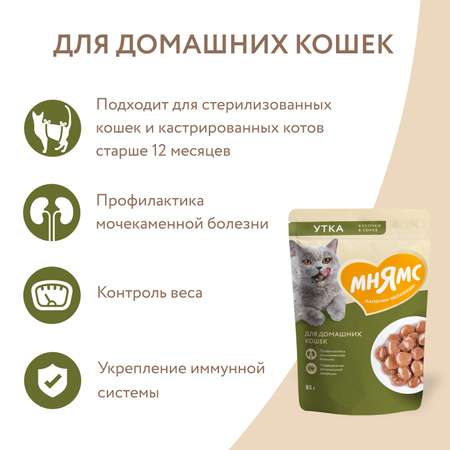 Корм для кошек Мнямс 85г с уткой кусочки в соусе пауч