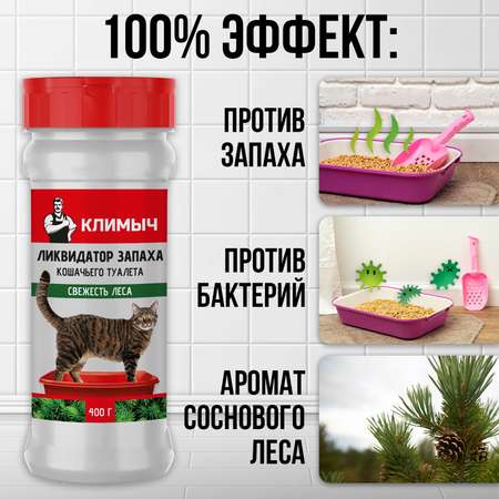 Ликвидатор запаха КЛИМЫЧ для кошачьего туалета Свежесть леса 400 г