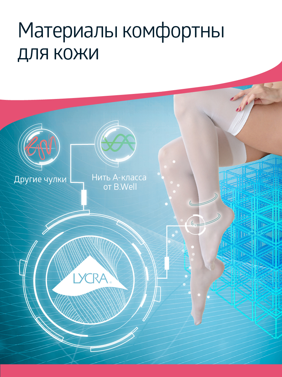 Чулки B.Well JW-214 размер 3 White антиэмболические госпитальные 1 класс компрессии - фото 4