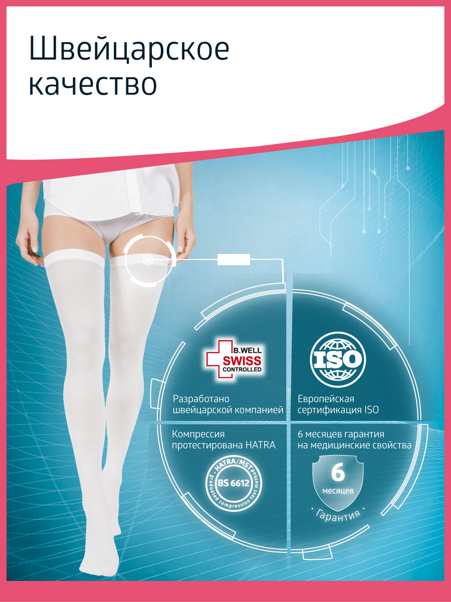Чулки B.Well JW-214 размер 3 White антиэмболические госпитальные 1 класс компрессии - фото 3