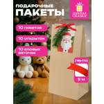 Пакет подарочный новогодний Золотая сказка пакетики для подарков и сладостей набор 10 штук открытки крафт