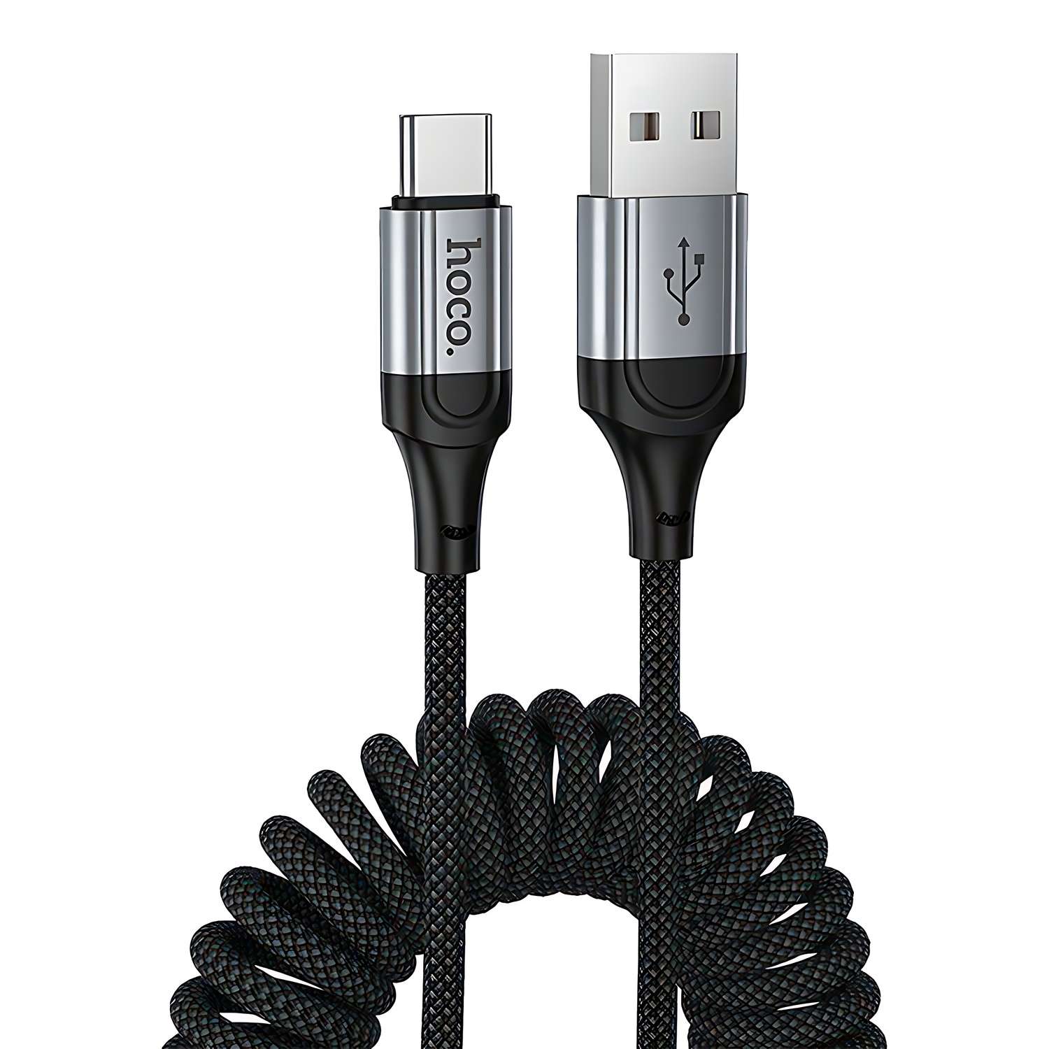 USB кабель-пружина hoco Type-C 3A 1.5м нейлон черный - фото 2
