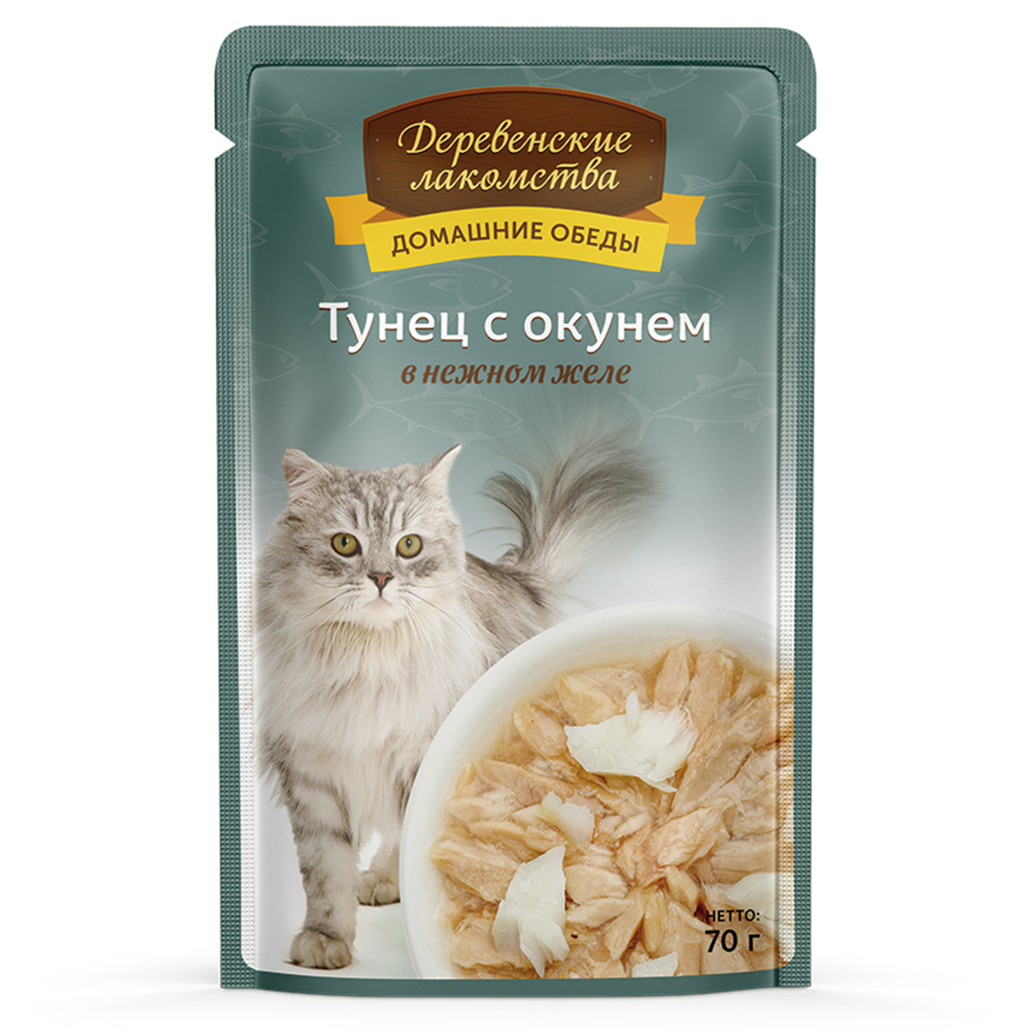 Корм для кошек Деревенские лакомства филе тунец-окунь желе пауч 70г - фото 1