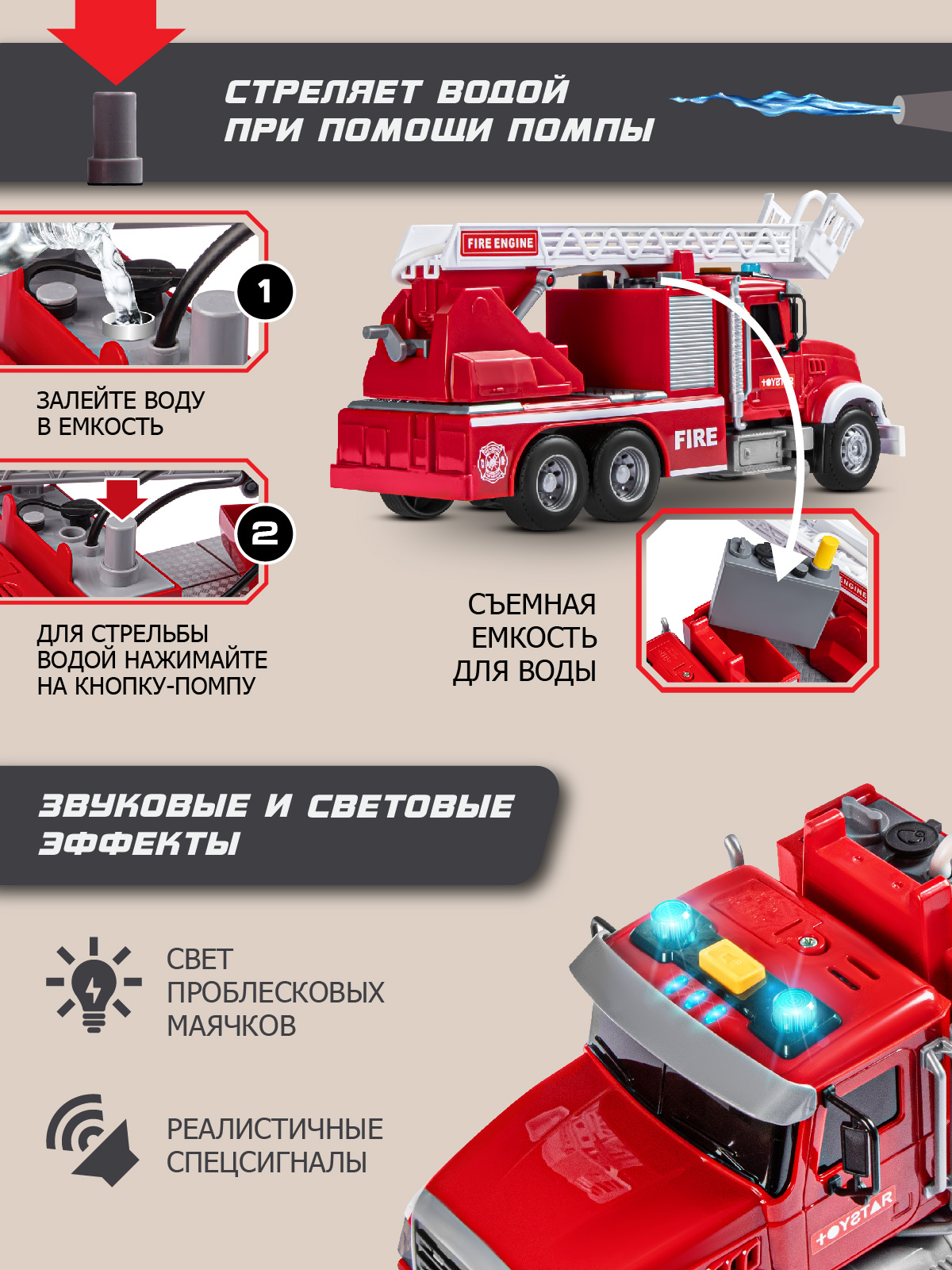 Пожарная машина AUTODRIVE с водой JB0405087 - фото 2