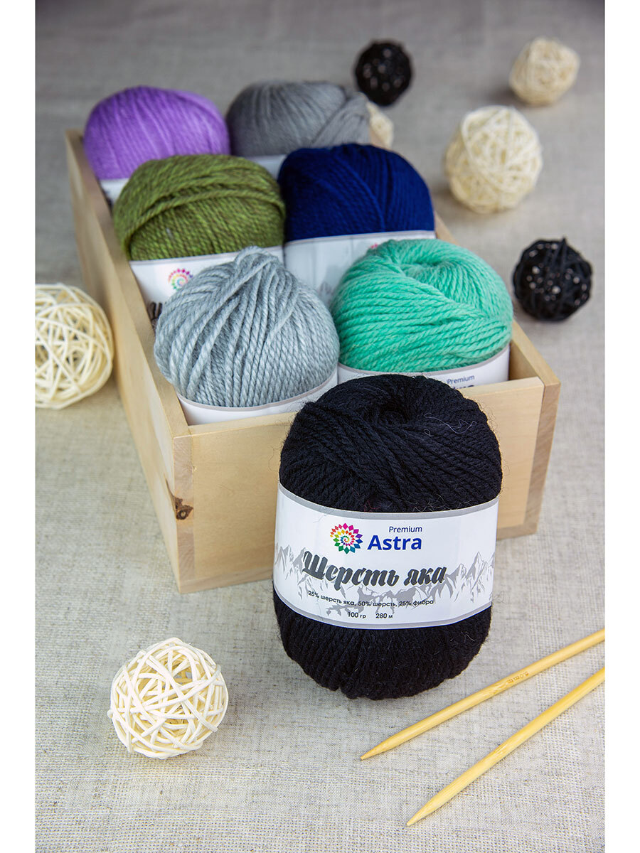 Пряжа Astra Premium Шерсть яка Yak wool теплая мягкая 100 г 120 м 12 черный 2 мотка - фото 14