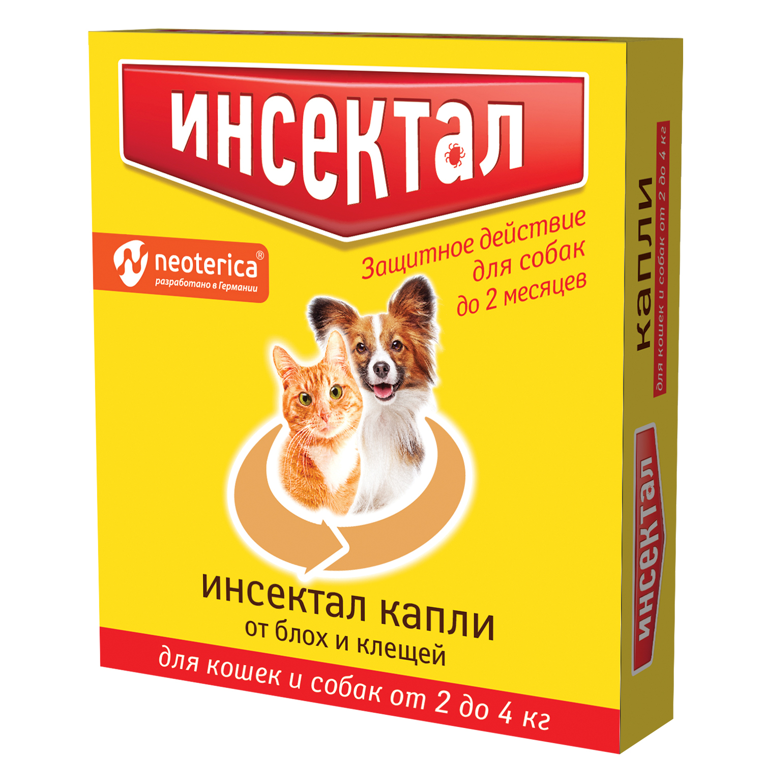Капли для кошек и собак Инсектал 2-4кг от блох и клещей 0.5мл - фото 1