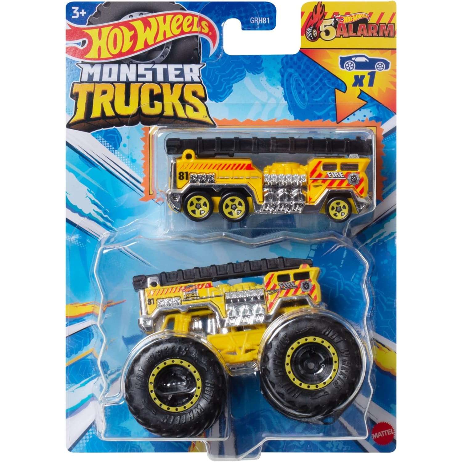 Монстр-трак Hot Wheels 5 Alarm 1:64 желтый GRH81 - фото 1