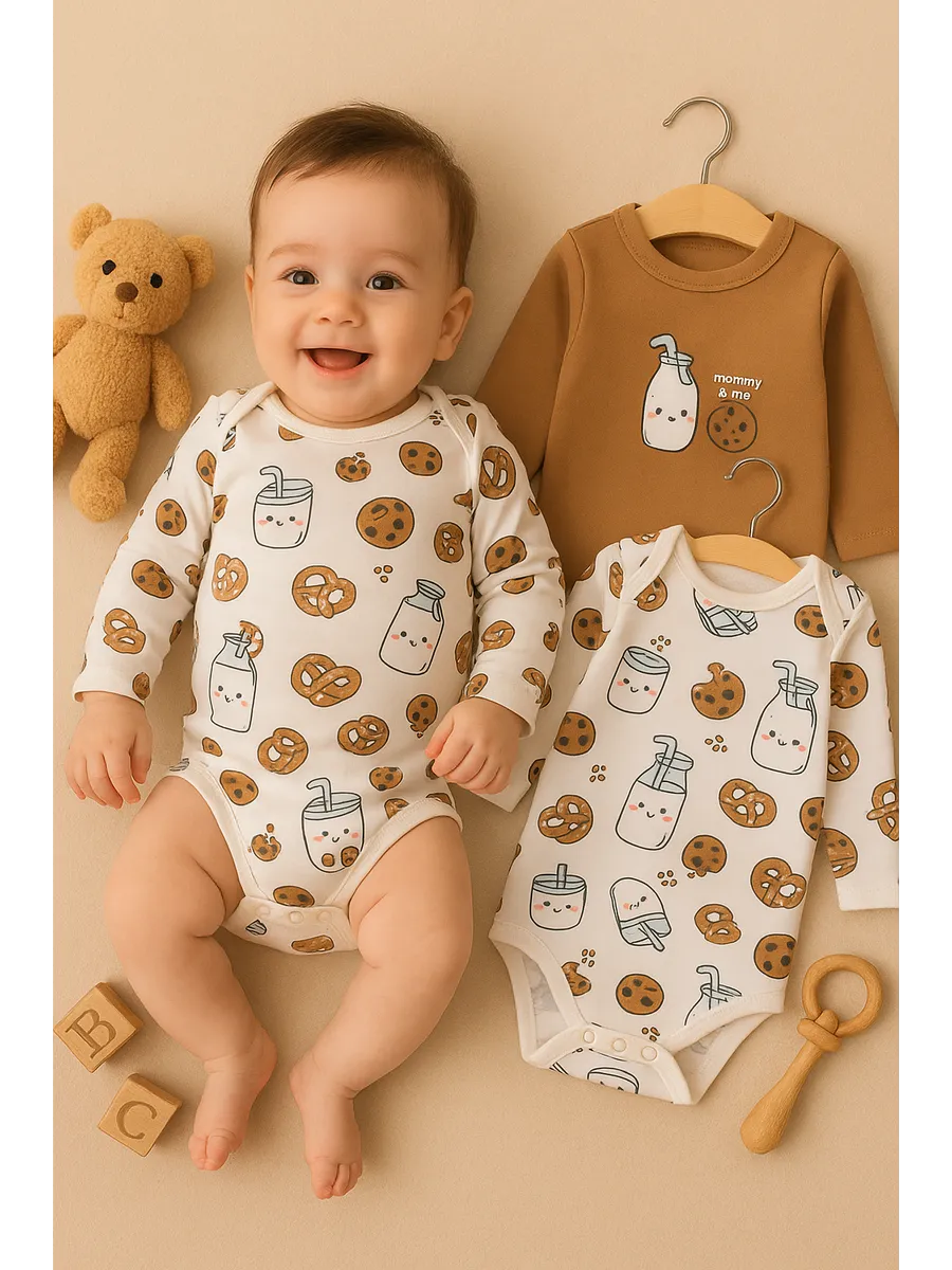 Боди 2 шт Mark Formelle (Марк Формэль) 13016-2/печеньки/молочко на молочном +песочный - фото 1