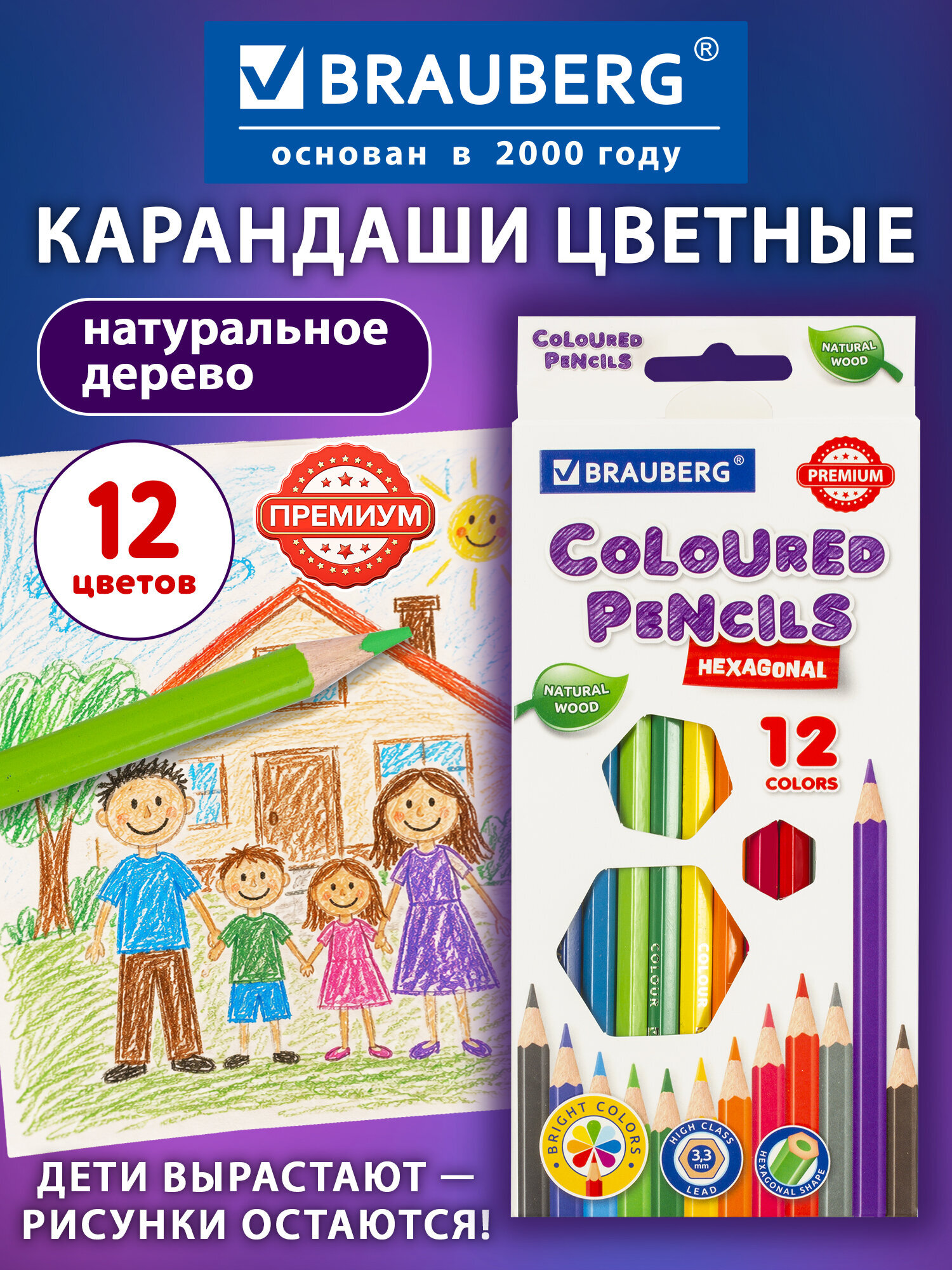 Изображение товара Карандаши цветные Brauberg PREMIUM 12 шт. шестигранные Изображение товара Карандаши цветные Brauberg PREMIUM 12 шт. шестигранные