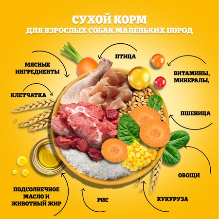 Корм сухой полнорационный Pedigree для взрослых собак маленьких пород меньше 15кг с говядиной 500г