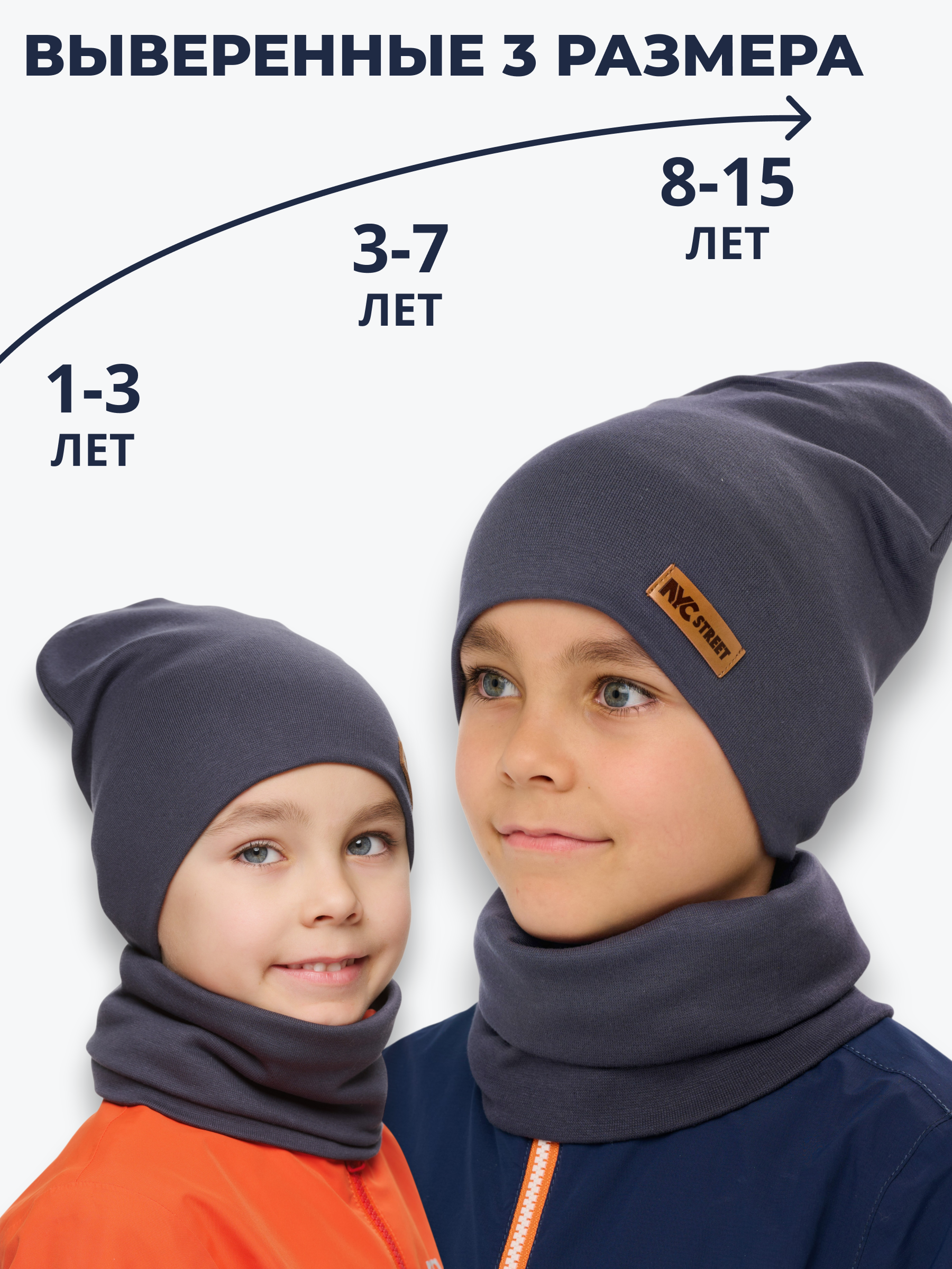 Шапка и снуд NYCkids NYC-H-37-plain-graphit - фото 5