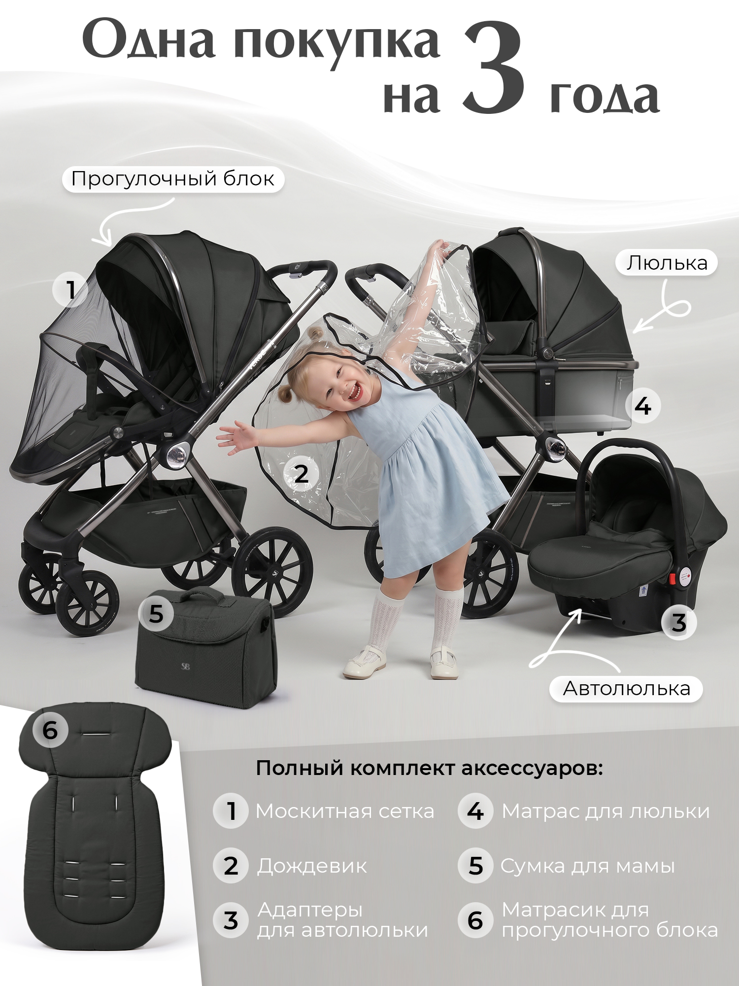 Коляска 3в1 Sweet Baby Verde серый - фото 12