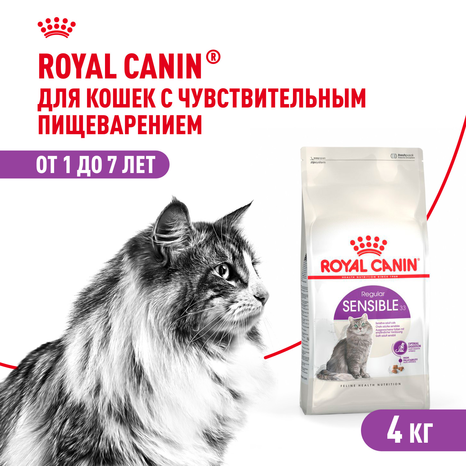 Корм сухой для кошек ROYAL CANIN Sensible 33 2кг с чувствительной пищеварительной системой - фото 1