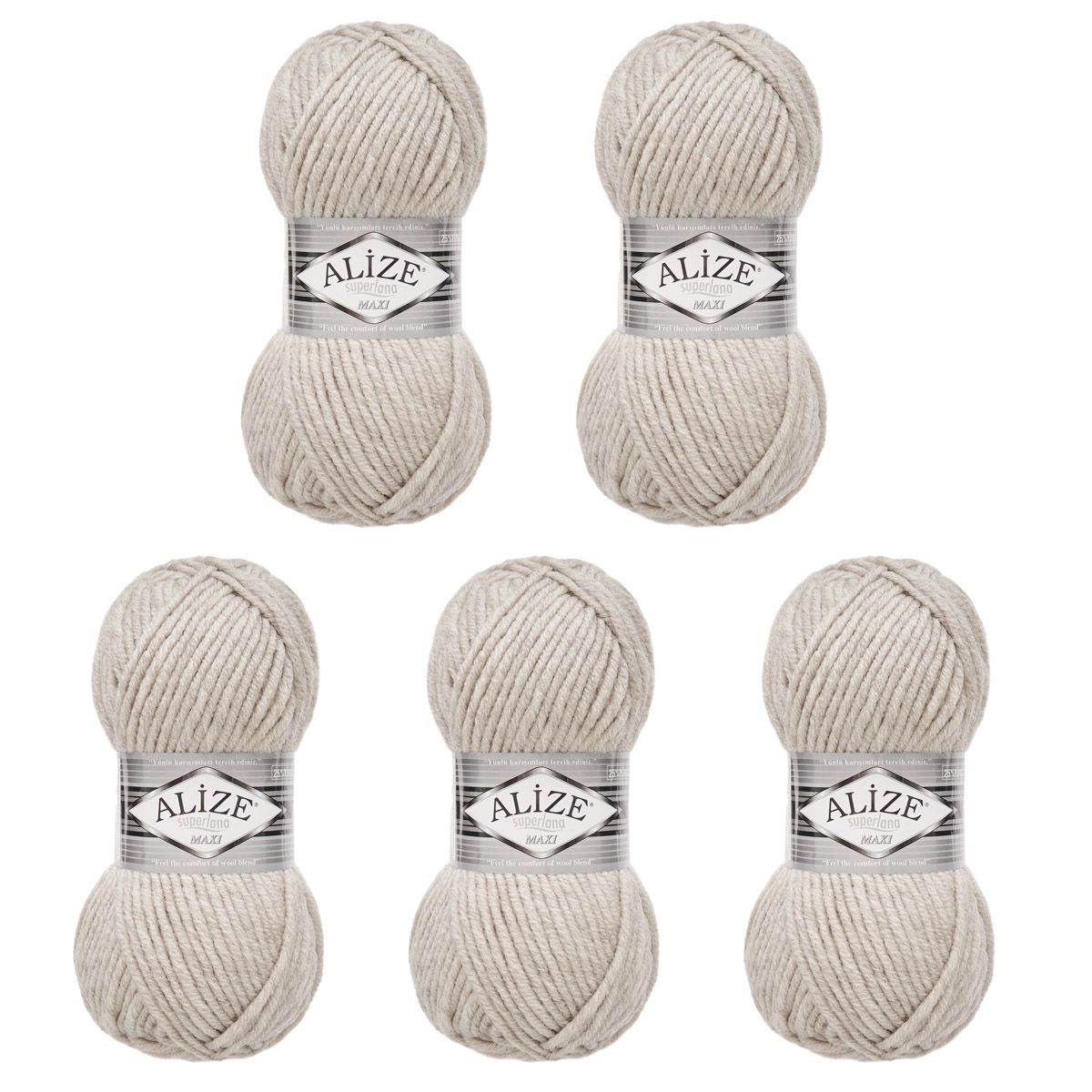 Пряжа Alize полушерстяная мягкая теплая Superlana maxi 100г 100м 5 шт 152 бежевый меланж - фото 8
