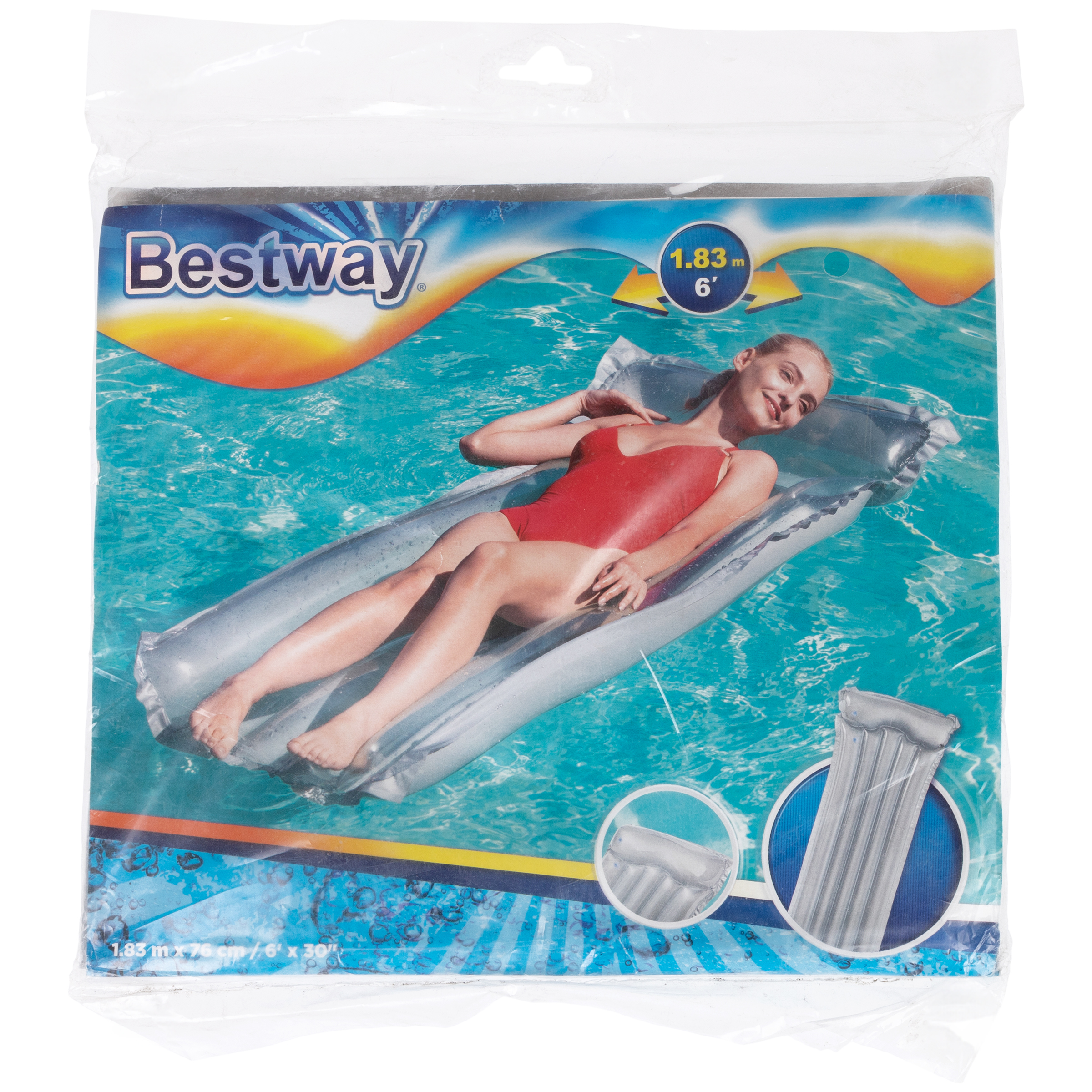 Надувной матрас для плавания Bestway 183 х 76 водяной матрац для бассейна моря речки пляжа серый - фото 3