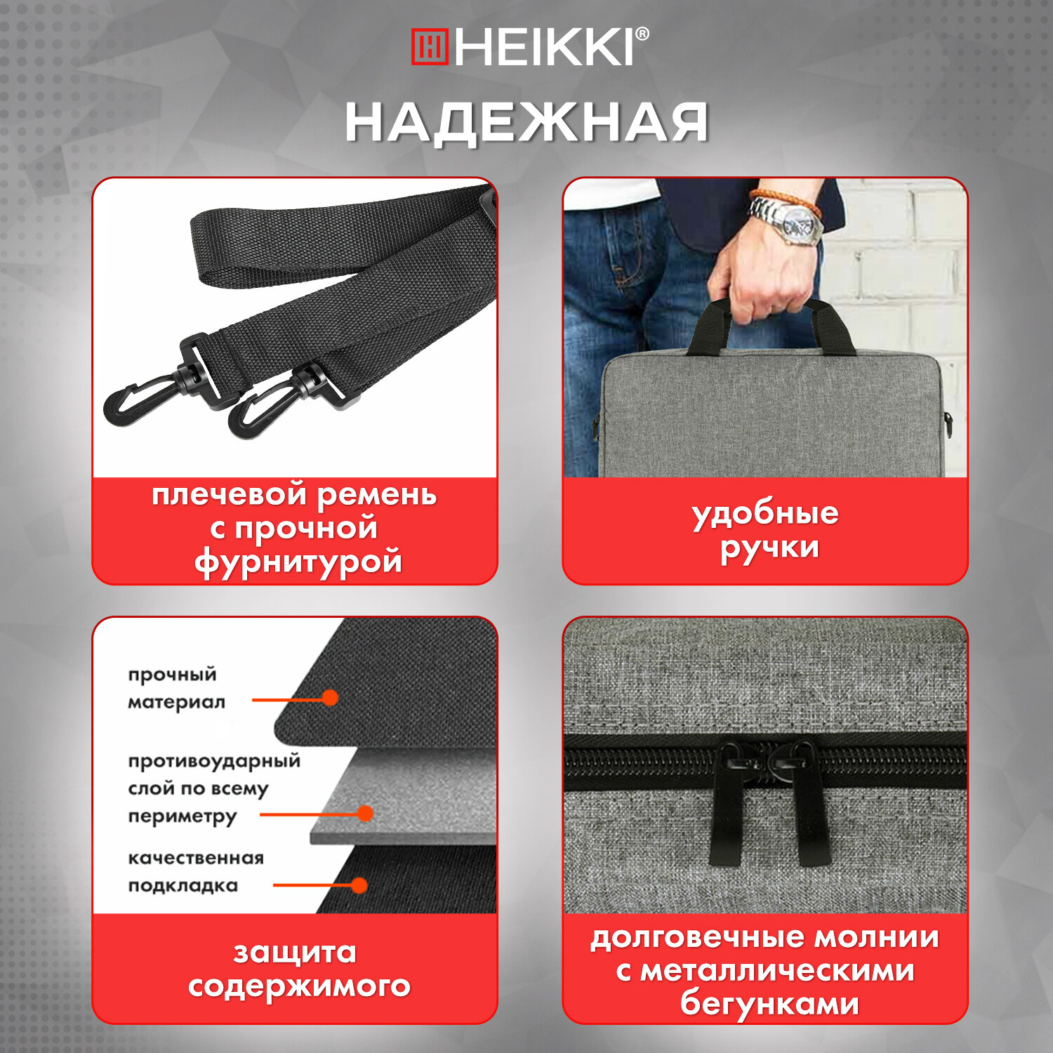 Сумка для ноутбука HEIKKI 15.6 дюймов портфель для документов через плечо - фото 4