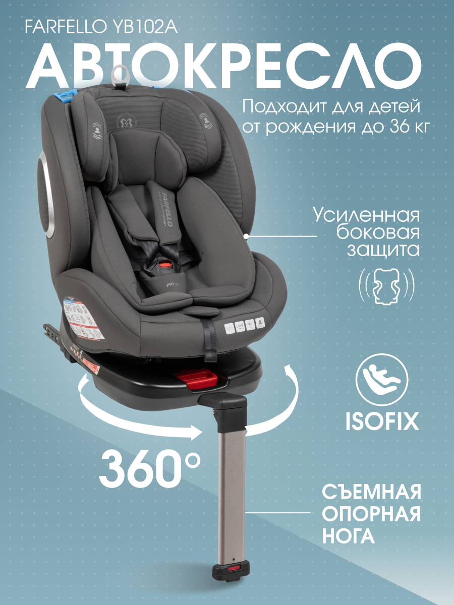 Автокресло Farfello YB102A Isofix 0+/1/2/3 (0-36 кг) серый - фото 2
