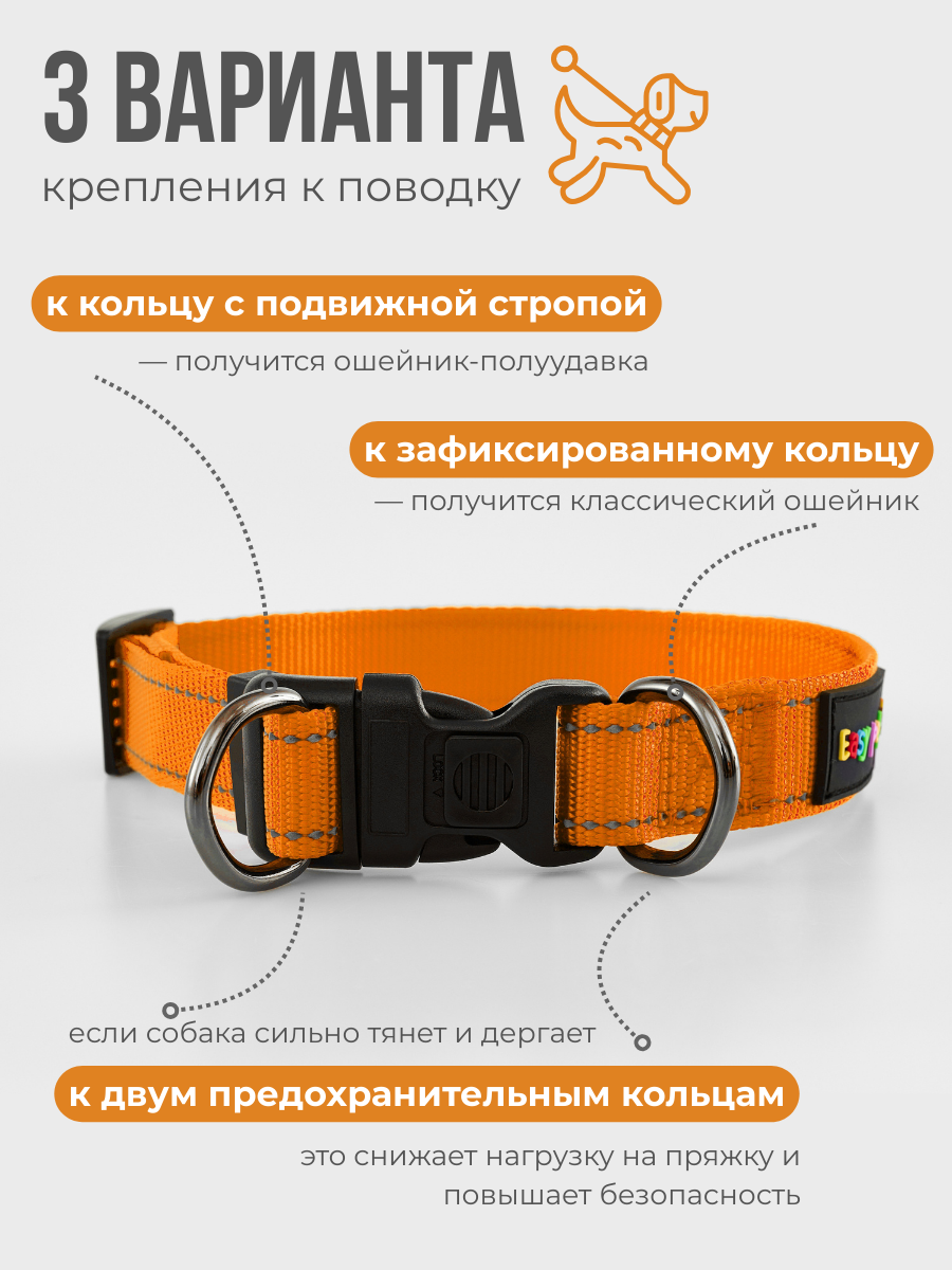 Ошейник для собак Easy Pets 502 base оранжевый р-р L 45-70см - фото 3