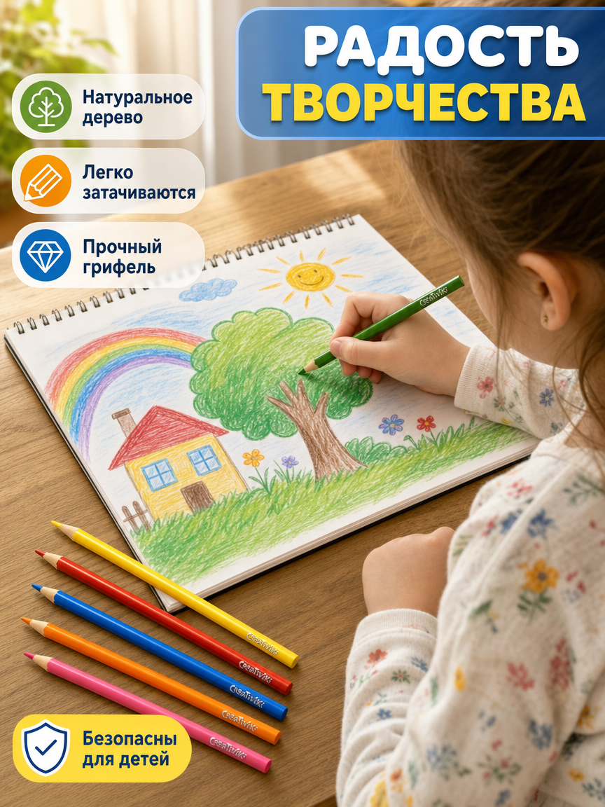 Карандаши цветные CReATiViKi 24 шт. - фото 2