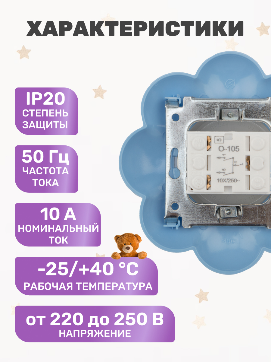 Выключатель Kranz Happy «Цветок» двухклавишный скрытой установки бело-голубой - фото 3