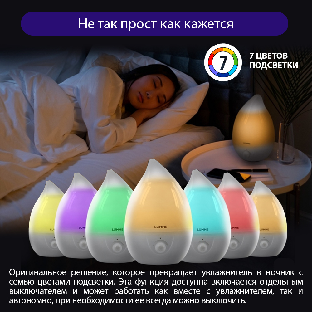 Увлажнитель воздуха ультразвуковой LUMME LU-1557 белый жемчуг - фото 7