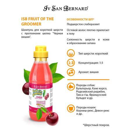 Шампунь для кошек и собак Iv San Bernard Fruit of the Groomer Black Cherry для короткой шерсти с протеинами шелка 500мл