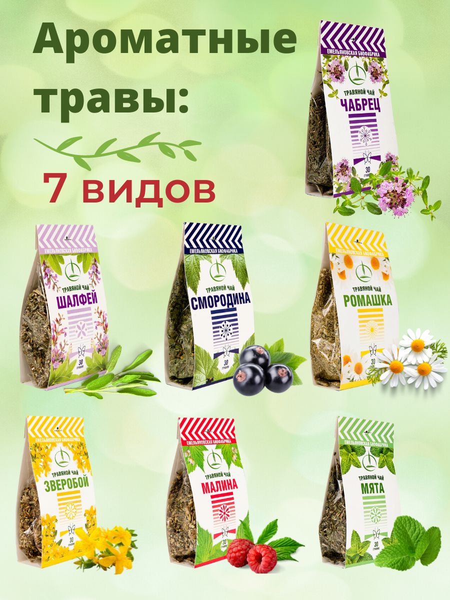 Чай травяной Емельяновская Биофабрика зверобой малина лист мята ромашка смородина чабрец шалфей по 30 гр - фото 1