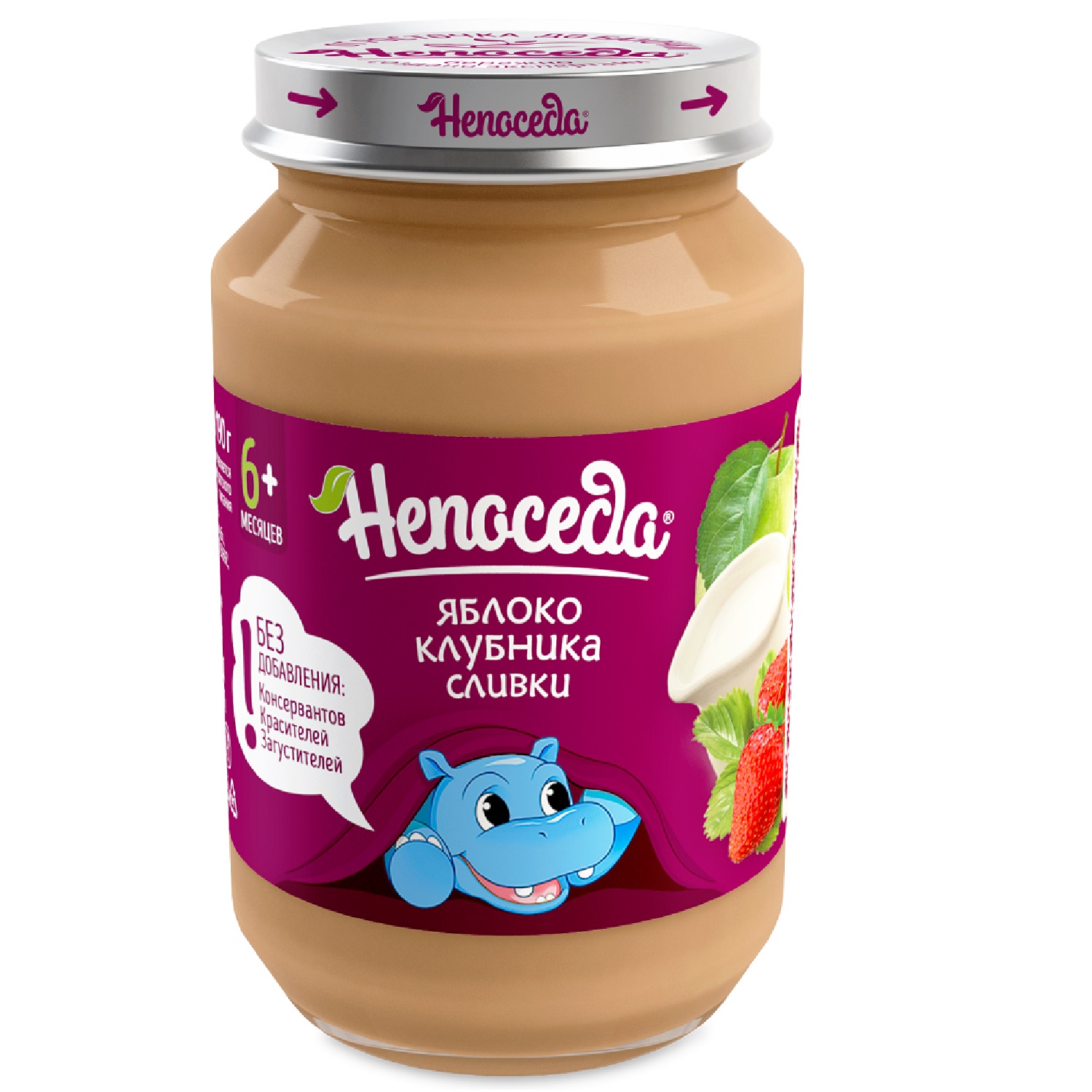 Пюре Непоседа Яблоко-клубника со сливками с 6 мес 185 г - фото 1