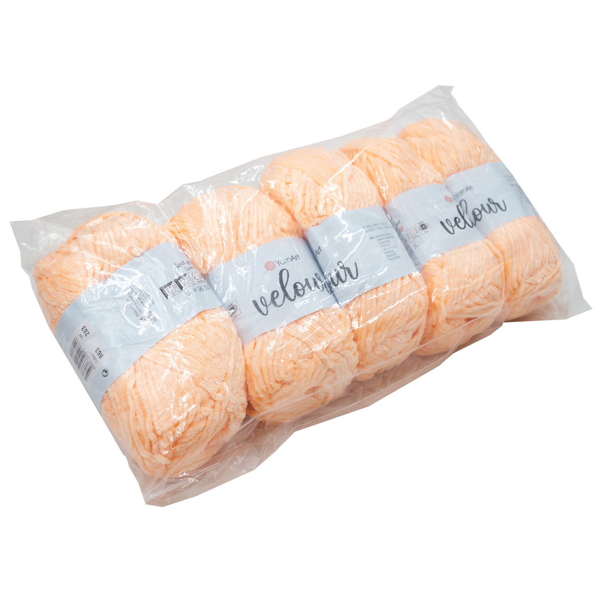 Пряжа для вязания YarnArt Velour 100 г 170 м микрополиэстер мягкая велюровая 5 мотков 863 персиковый - фото 2
