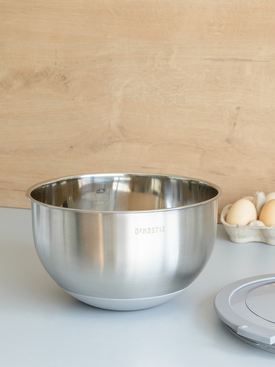 Миска DeNASTIA с прозрачной крышкой 3 л нерж.сталь серый A000338 - фото 3