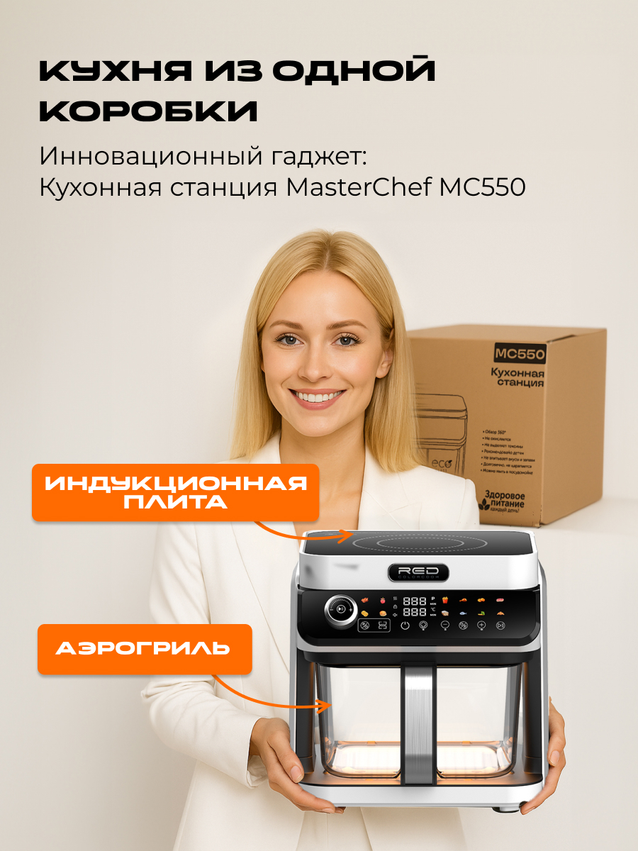 Индукционная плита и Аэрогриль. RED Colorcook MC550W - фото 3