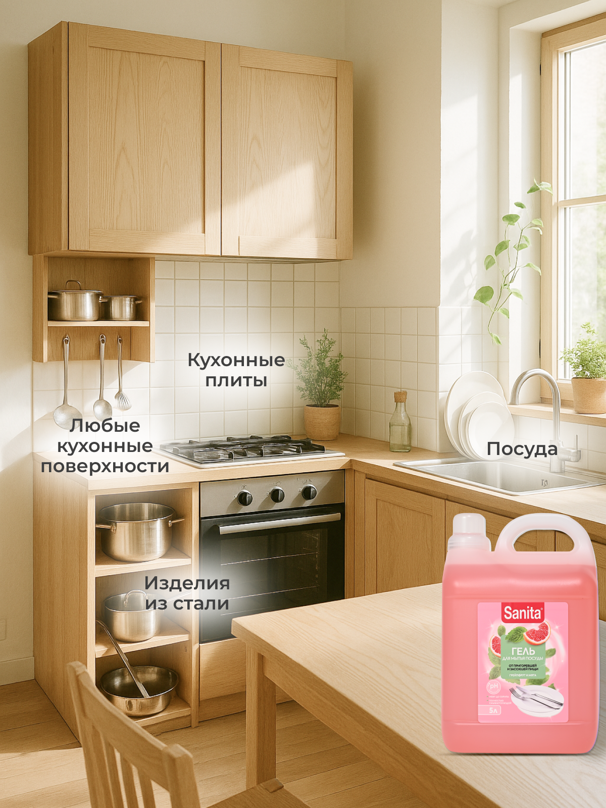 Средство для мытья посуды Sanita Грейпфрут и Мята 5000 мл 1 упак. - фото 2