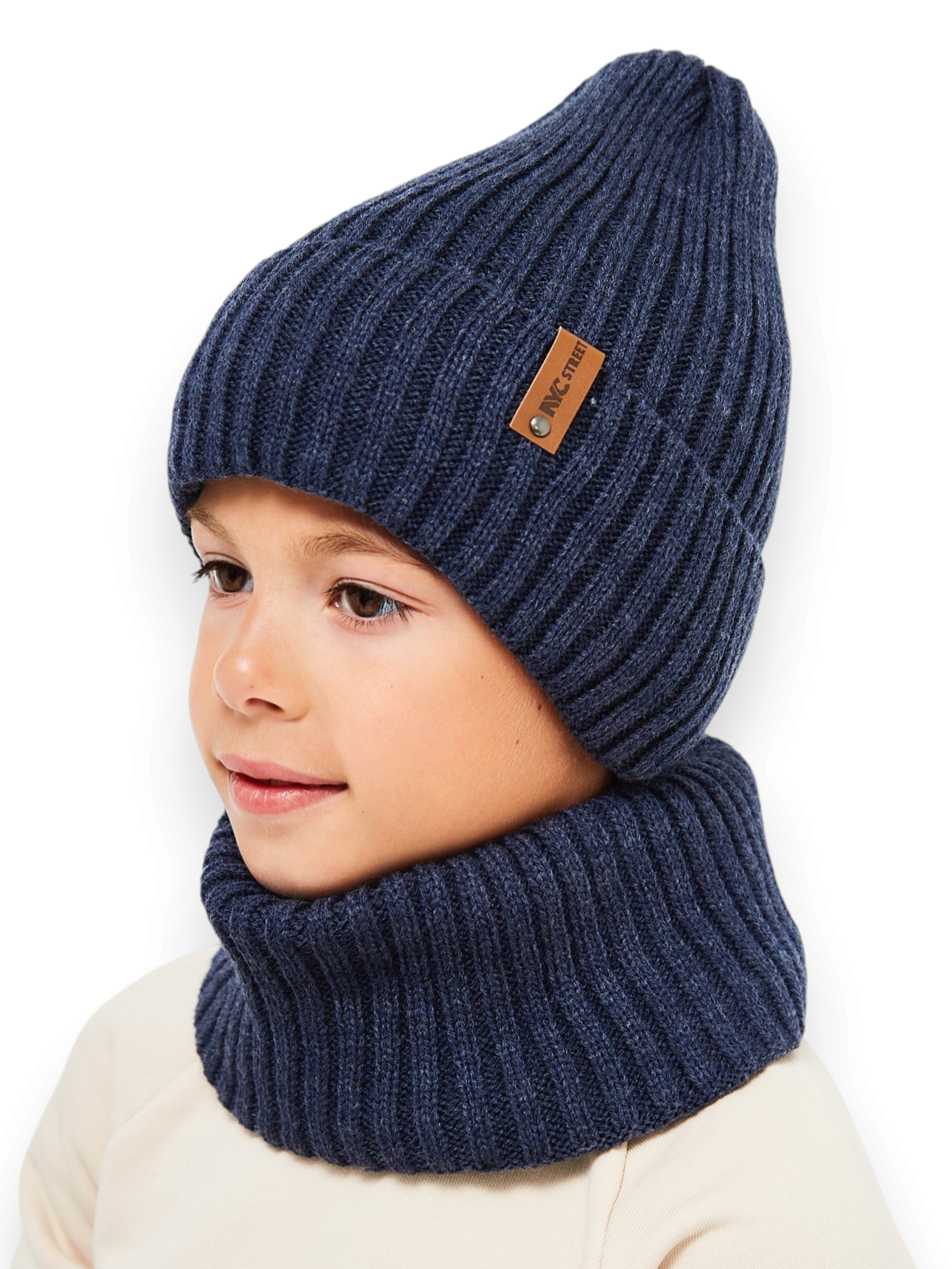 Шапка и снуд NYCkids NYC-H-104-GplainW-DblueB - фото 1