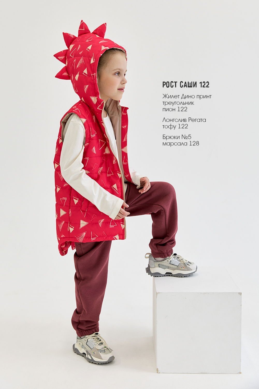Жилет MINIDINO М010/1/ДЖилет утепленный детский Дино принт треугольник пион - фото 2
