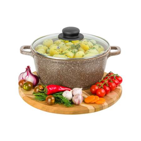 Казан-кастрюля Elan Gallery 3.3 л Гармония вкуса Коричневый мрамор Индукция с крышкой D22