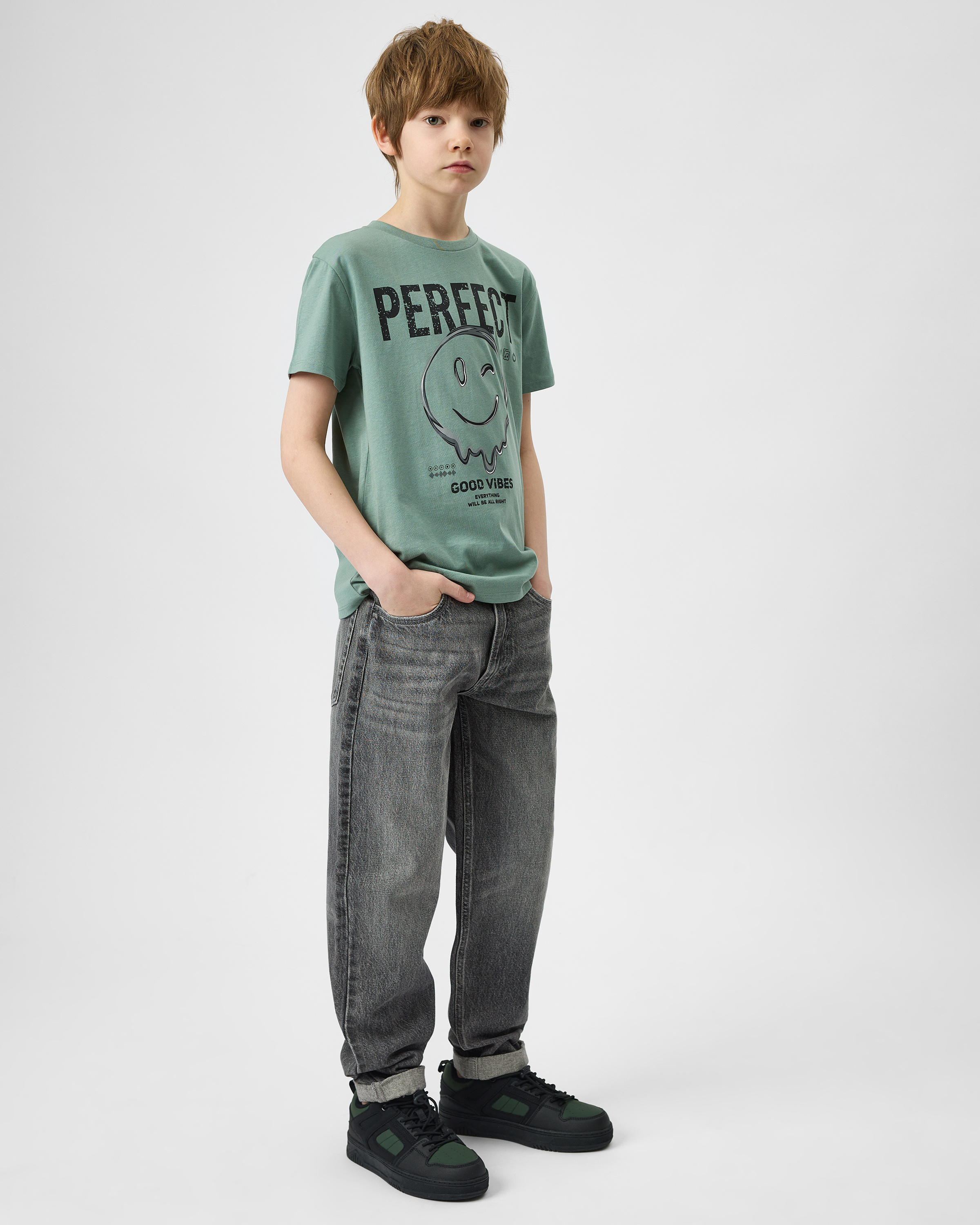 Изображение товара Джинсы для мальчика Futurino 164 серые из 100 хлопка с регулируемым поясом