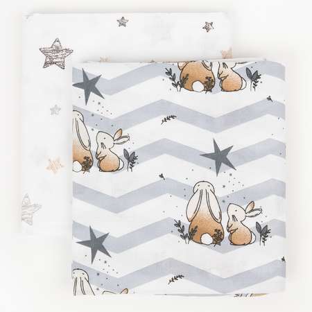 Пелёнка inlovery Зайчики/звездочки муслин 130x90 см 2 шт.