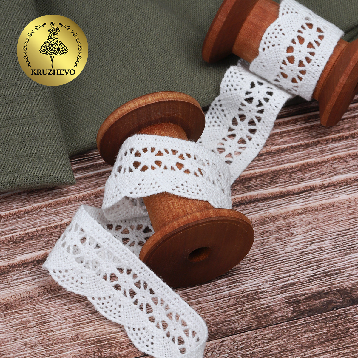 Кружево вязаное хлопковое KRUZHEVO 27мм цв.белый уп.10м - фото 3