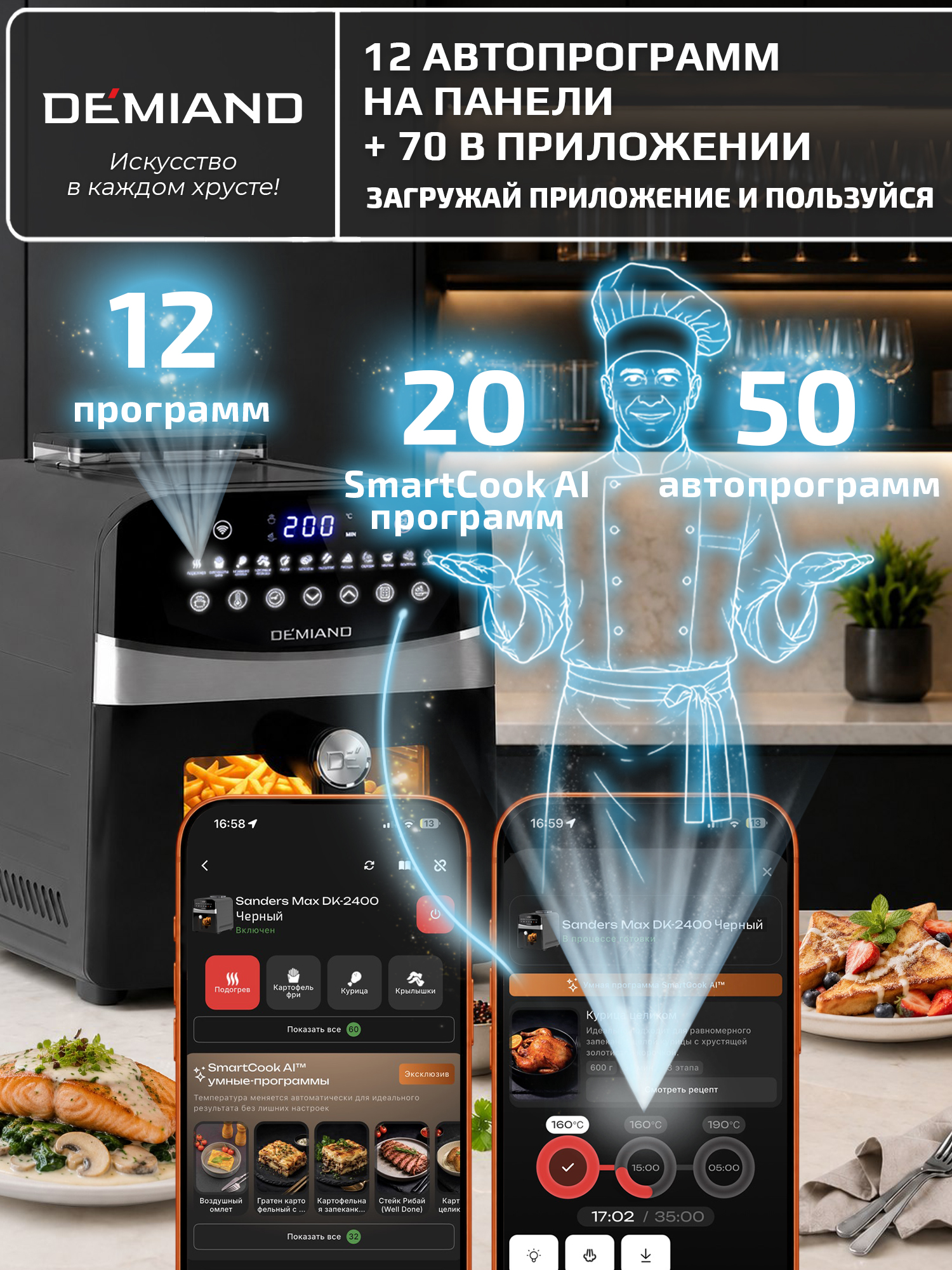 Аэрогриль DEMIAND Sanders Max c Wi-Fi 9 л - фото 3