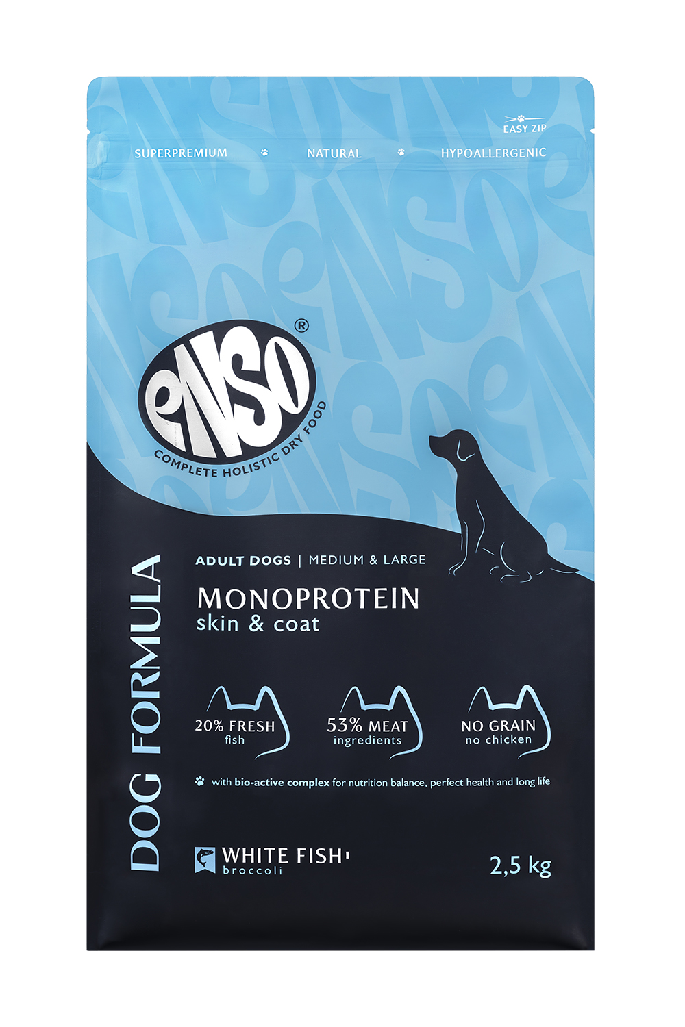 Корм сухой для взрослых собак ENSO Dog Monoprotein средних и крупных пород с белой рыбой 2.5кг - фото 1